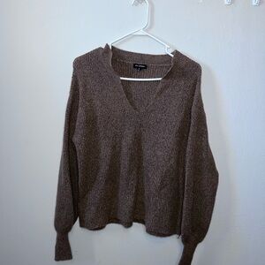 Oversized Women's Brown V-Neck Sweater